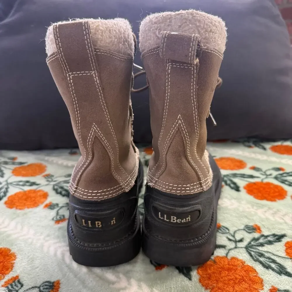 LL Bean Suede Leather Winter Snow Pac Work Sherpa Lined Boots Women's Size 9